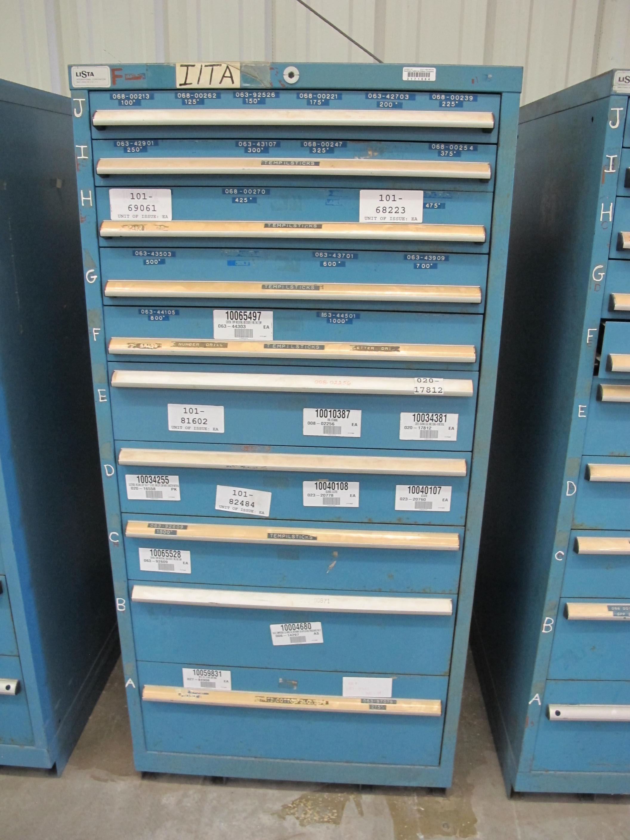 LISTA HEAVY DUTY 10-DRAWER PARTS CABINET W/ CONTENTS (W-44) LOADING & HANDLING FEE $25-